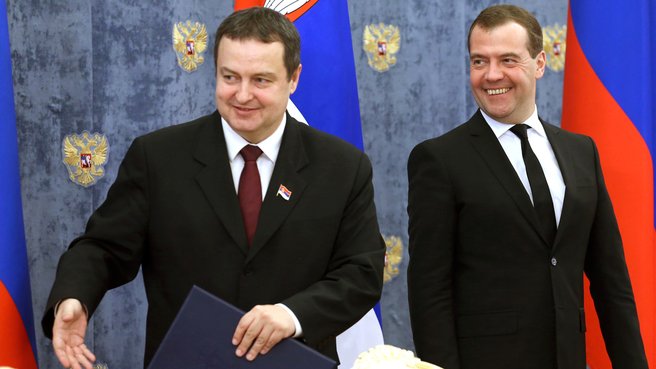 Председатель Правительства, министр внутренних дел Республики Сербия Ивица Дачич и Председатель Правительства Дмитрий Медведев