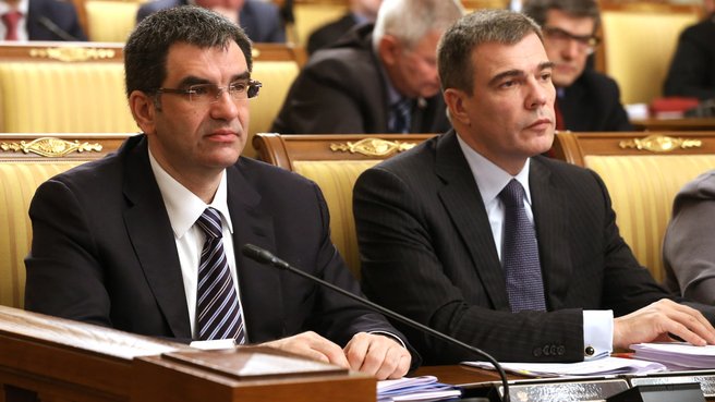 Member of the Government Expert Council and Chairman of the Board of Directors of the Kaskol Group Sergei Nedoroslev and Deputy Minister of Economic Development Oleg Savelyev