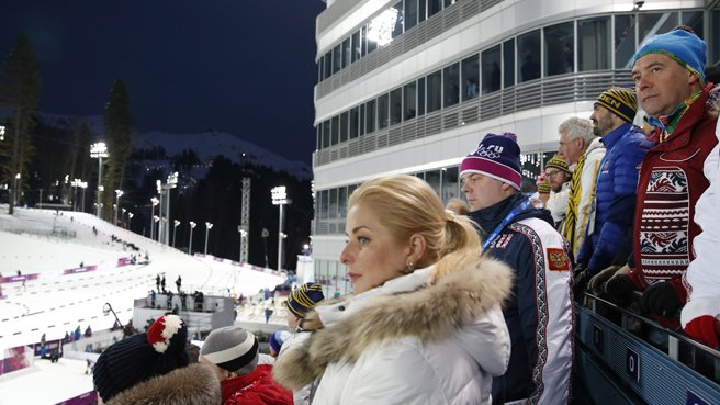 Dmitry Medvedev attended a biathlon event at Sochi Olympic Winter Games