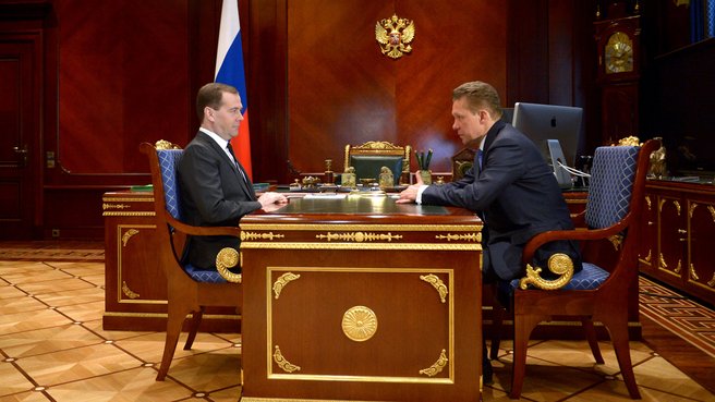 Dmitry Medvedev with Head of Gazprom Alexei Miller