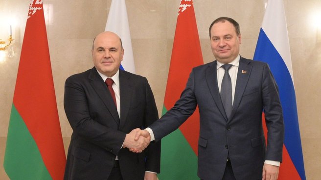 Mikhail Mishustin and Prime Minister of the Republic of Belarus Roman Golovchenko