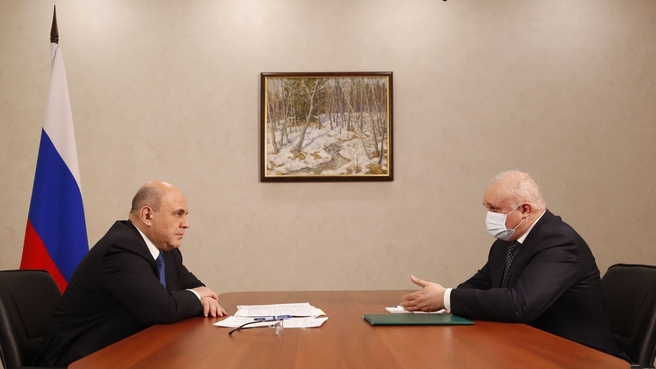 Беседа Михаила Мишустина с губернатором Кемеровской области Сергеем Цивилёвым