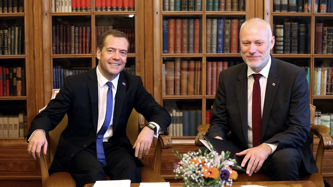 Dmitry Medvedev talks with Slovenian National Assembly Speaker Milan Brglez