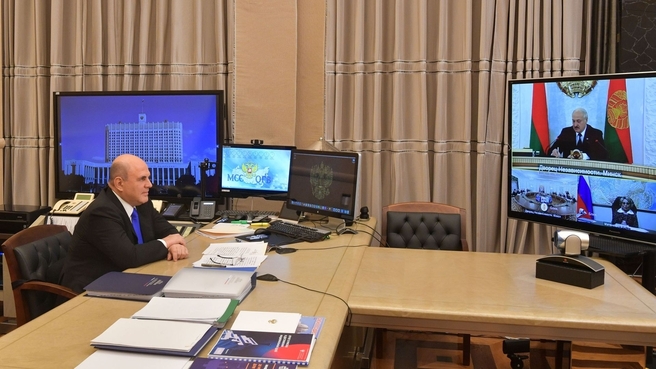 Михаил Мишустин в режиме видеоконференции принял участие в заседании Высшего Госсовета Союзного государства