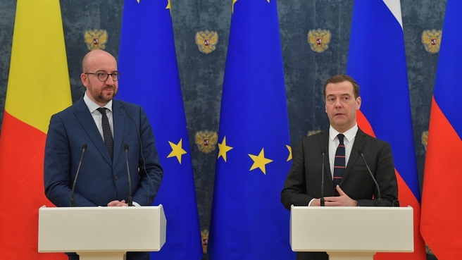 Пресс-конференция Дмитрия Медведева и Шарля Мишеля