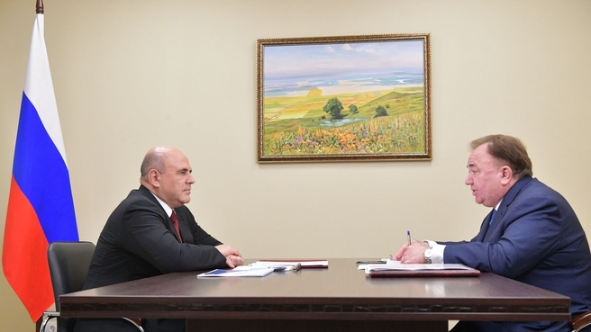Беседа  Михаила Мишустина с Главой Республики Ингушетия Махмудом-Али  Калиматовым