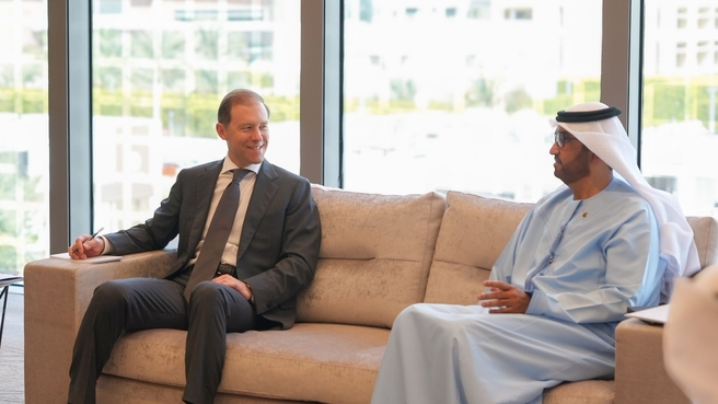 Meeting between Denis Manturov and Minister of Industry and Advanced Technology of the United Arab Emirates Sultan Ahmed Al Jaber