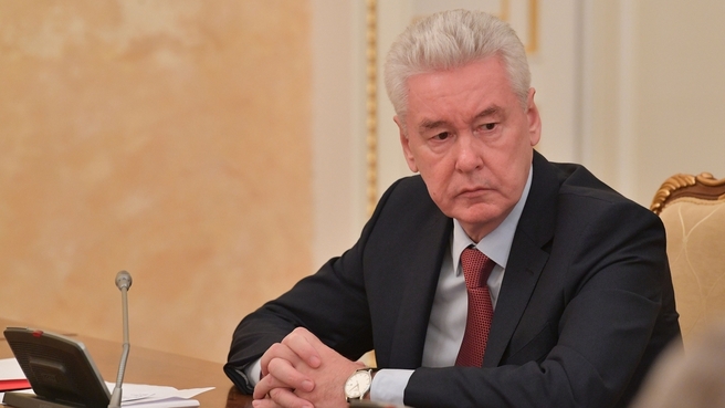 Moscow Mayor Sergei Sobyanin at the meeting of the Presidium of the Government Coordination Council to control the incidence of novel coronavirus in the Russian Federation