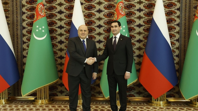 Mikhail Mishustin with President, Prime Minister of Turkmenistan Serdar Berdimuhamedov