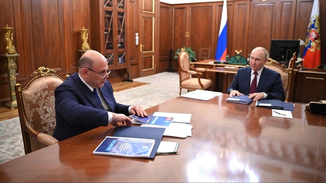 Встреча Президента России Владимира Путина с Михаилом Мишустиным