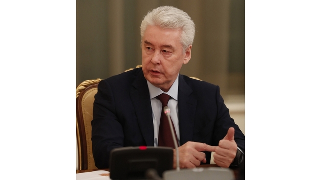 Moscow Mayor Sergei Sobyanin at a meeting of the Presidium of the Government Coordination Council to control the incidence of novel coronavirus infection in the Russian Federation